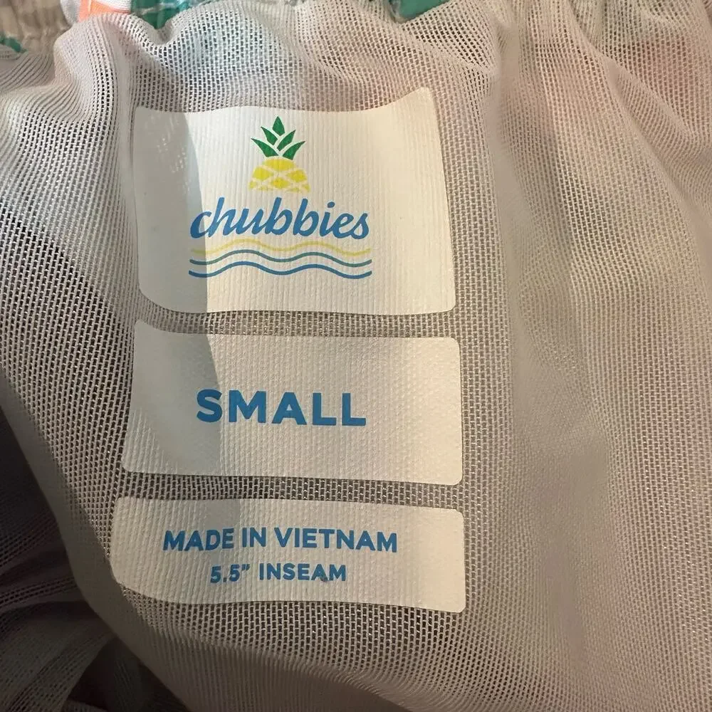 Chubbies The En Fuegos Teal Geometric Classic Swim Shorts Small 5.5